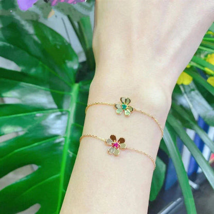 [BIJOUX]FRIVOLE GOLD FLOWER PINK MALACHITE BRACELET