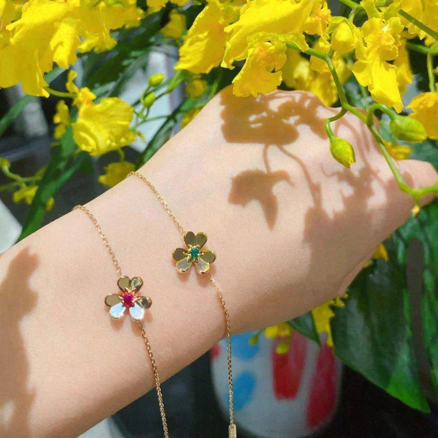 [BIJOUX]FRIVOLE GOLD FLOWER PINK MALACHITE BRACELET