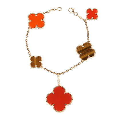 [BIJOUX]CLOVER BRACELET 5 MOTIFS CARNELIAN TIGER EYE