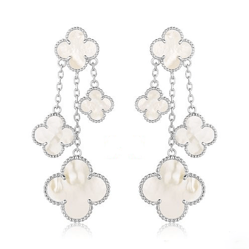 [BIJOUX]CLOVER EARRINGS WHITE MOP 4 MOTIFS SILVER