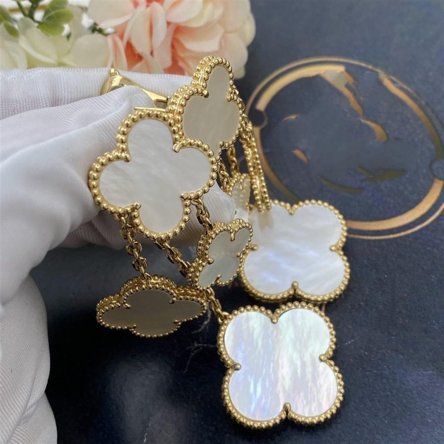 [BIJOUX]CLOVER EARRINGS WHITE MOP 4 MOTIFS GOLD