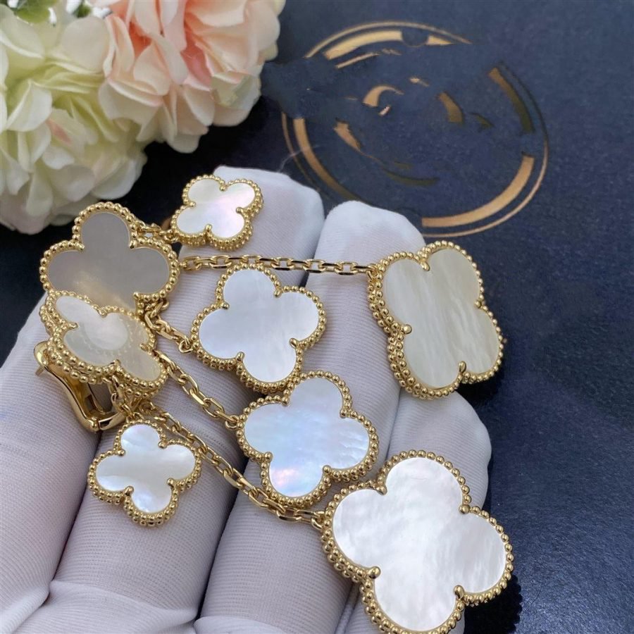 [BIJOUX]CLOVER EARRINGS WHITE MOP 4 MOTIFS GOLD