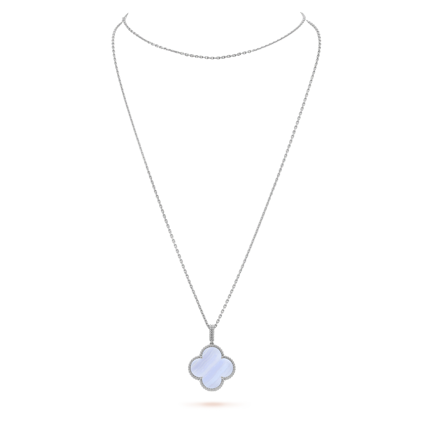 [BIJOUX]CLOVER SILVER CHALCEDONY BIG CLOVER NECKLACE