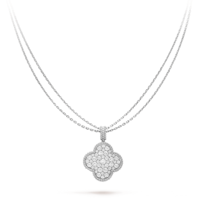 [BIJOUX]CLOVER 25MM SILVER FULL DIAMOND BIG CLOVER NECKLACE