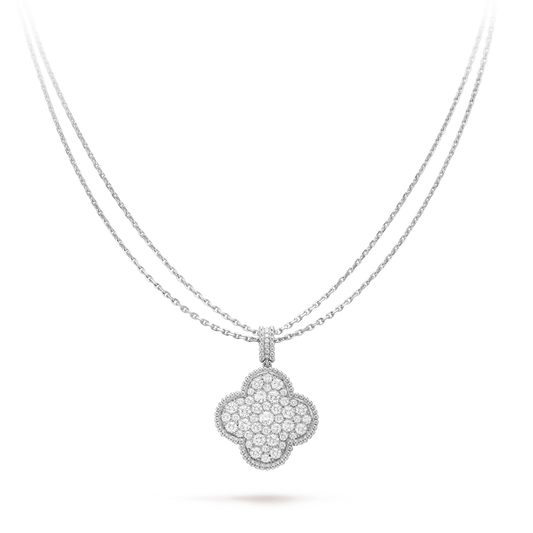 [BIJOUX]CLOVER 25MM SILVER FULL DIAMOND BIG CLOVER NECKLACE