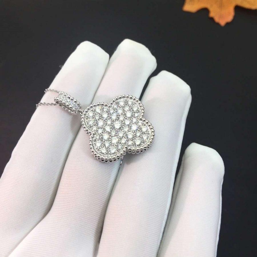 [BIJOUX]CLOVER 25MM SILVER FULL DIAMOND BIG CLOVER NECKLACE