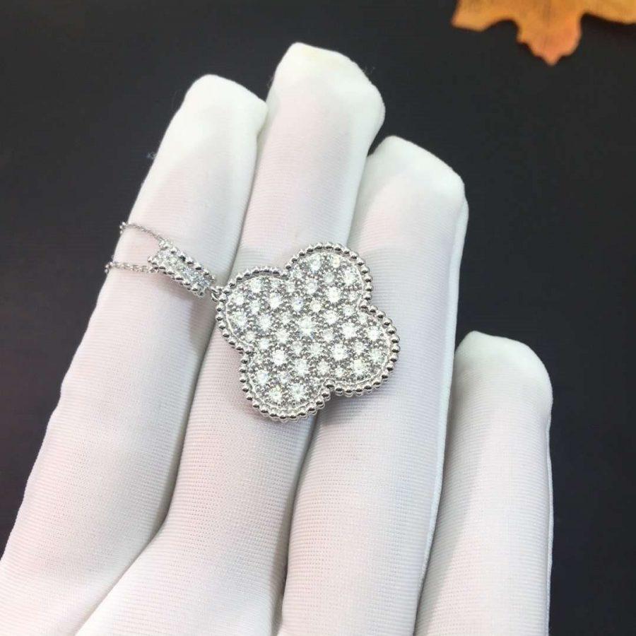 [BIJOUX]CLOVER 25MM SILVER FULL DIAMOND BIG CLOVER NECKLACE