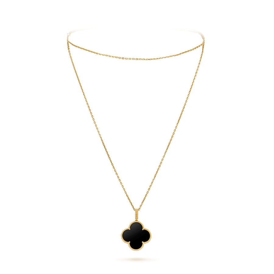 [BIJOUX]CLOVER 25MM GOLD ONYX BIG CLOVER NECKLACE