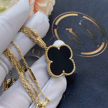 [BIJOUX]CLOVER 25MM GOLD ONYX BIG CLOVER NECKLACE