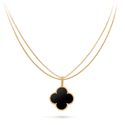 [BIJOUX]CLOVER 25MM GOLD ONYX BIG CLOVER NECKLACE