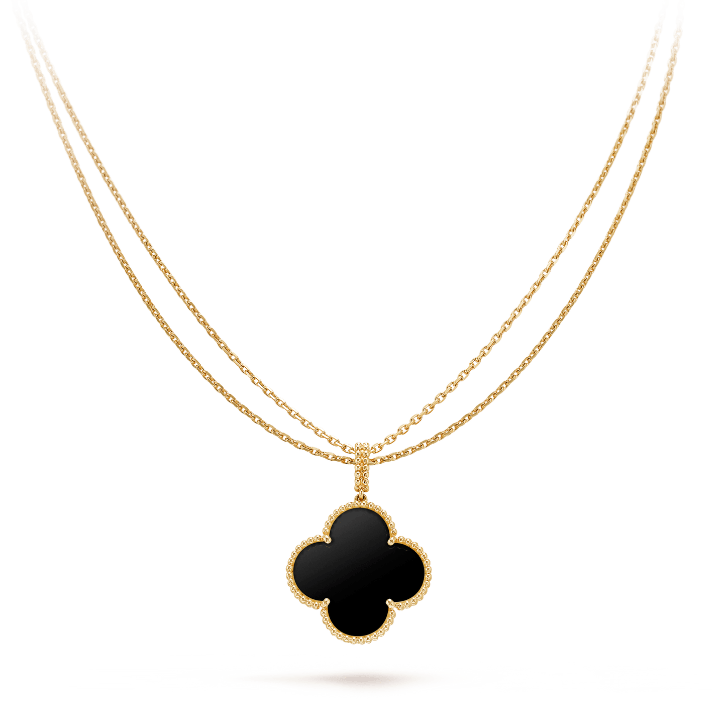 [BIJOUX]CLOVER 25MM GOLD ONYX BIG CLOVER NECKLACE