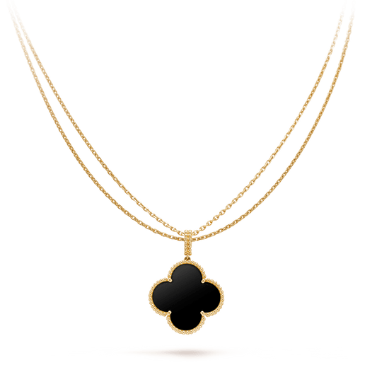 [BIJOUX]CLOVER 25MM GOLD ONYX BIG CLOVER NECKLACE