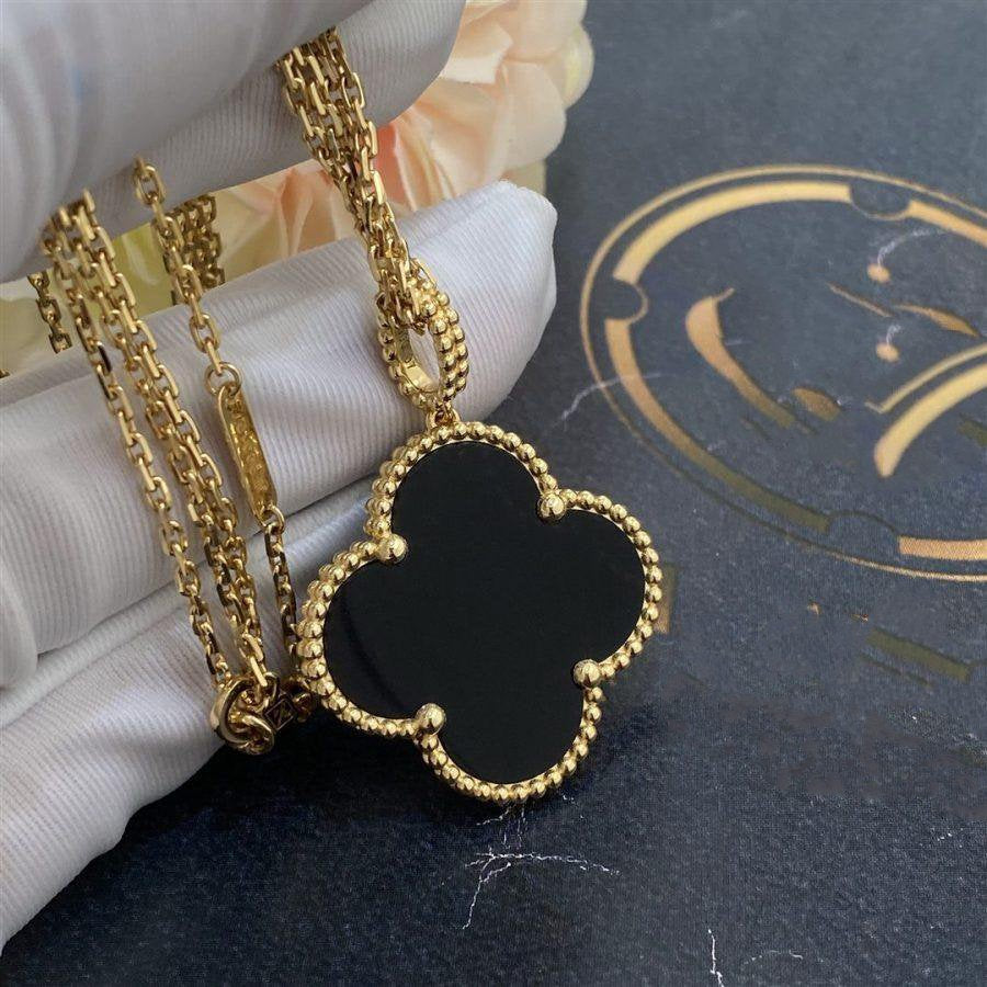 [BIJOUX]CLOVER 25MM GOLD ONYX BIG CLOVER NECKLACE