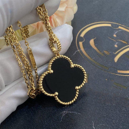 [BIJOUX]CLOVER 25MM GOLD ONYX BIG CLOVER NECKLACE