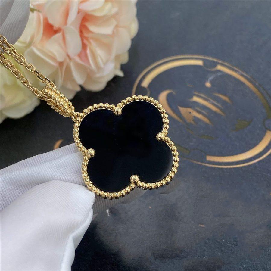 [BIJOUX]CLOVER 25MM GOLD ONYX BIG CLOVER NECKLACE