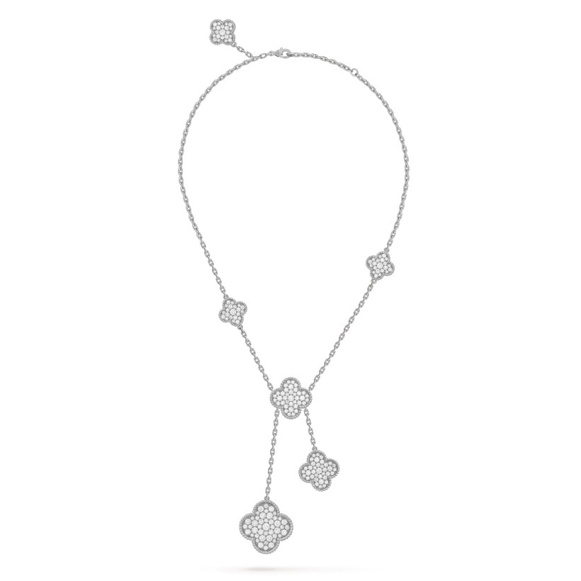 [BIJOUX]CLOVER 5 MOTIFS SILVER DIAMONDS NECKLACE