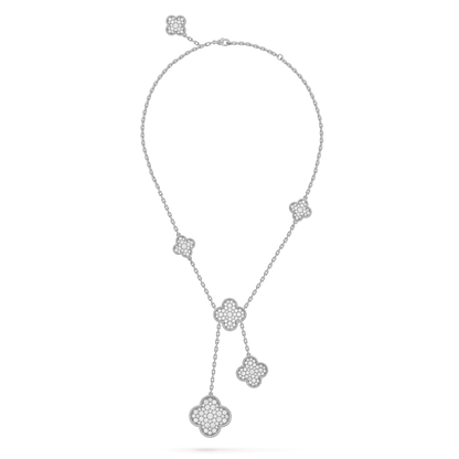 [BIJOUX]CLOVER 5 MOTIFS SILVER DIAMONDS NECKLACE