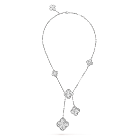 [BIJOUX]CLOVER 5 MOTIFS SILVER DIAMONDS NECKLACE