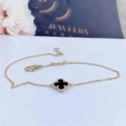 [BIJOUX]CLOVER ONYX SINGLE FLOWER BRACELET