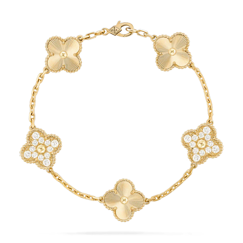 [BIJOUX]CLOVER BRACELET 5 MOTIFS GOLD DIAMOND