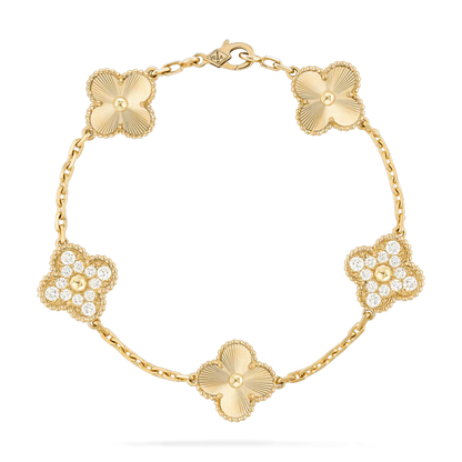 [BIJOUX]CLOVER BRACELET 5 MOTIFS GOLD DIAMOND