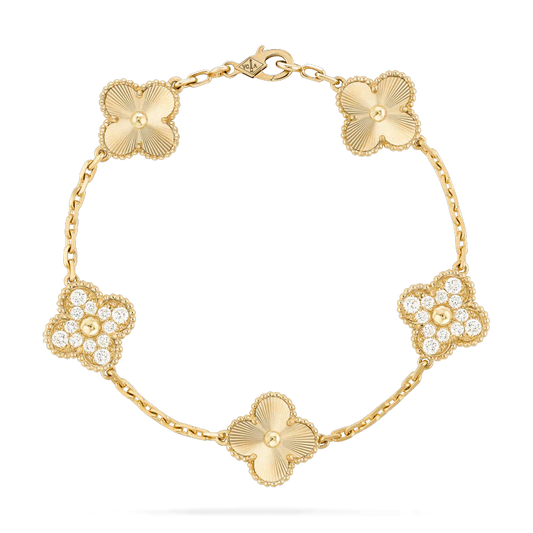 [BIJOUX]CLOVER BRACELET 5 MOTIFS GOLD DIAMOND