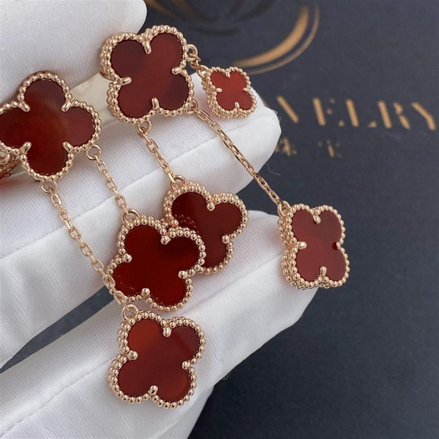 [BIJOUX]CLOVER EARRINGS CARNELIAN 4 MOTIFS PINK GOLD