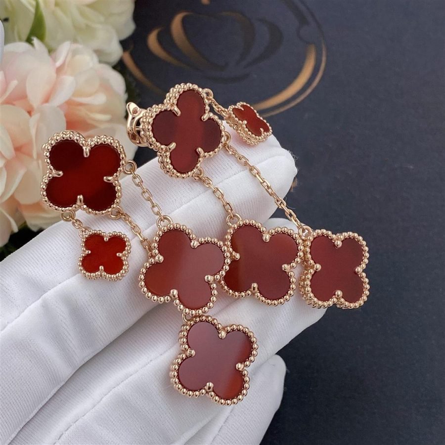 [BIJOUX]CLOVER EARRINGS CARNELIAN 4 MOTIFS PINK GOLD