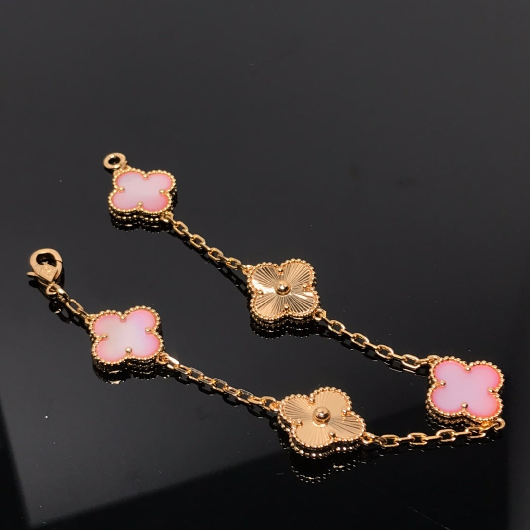 [BIJOUX]CLOVER BRACELET 5 MOTIF PINK AND PINK GOLD