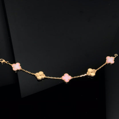 [BIJOUX]CLOVER BRACELET 5 MOTIF PINK AND PINK GOLD