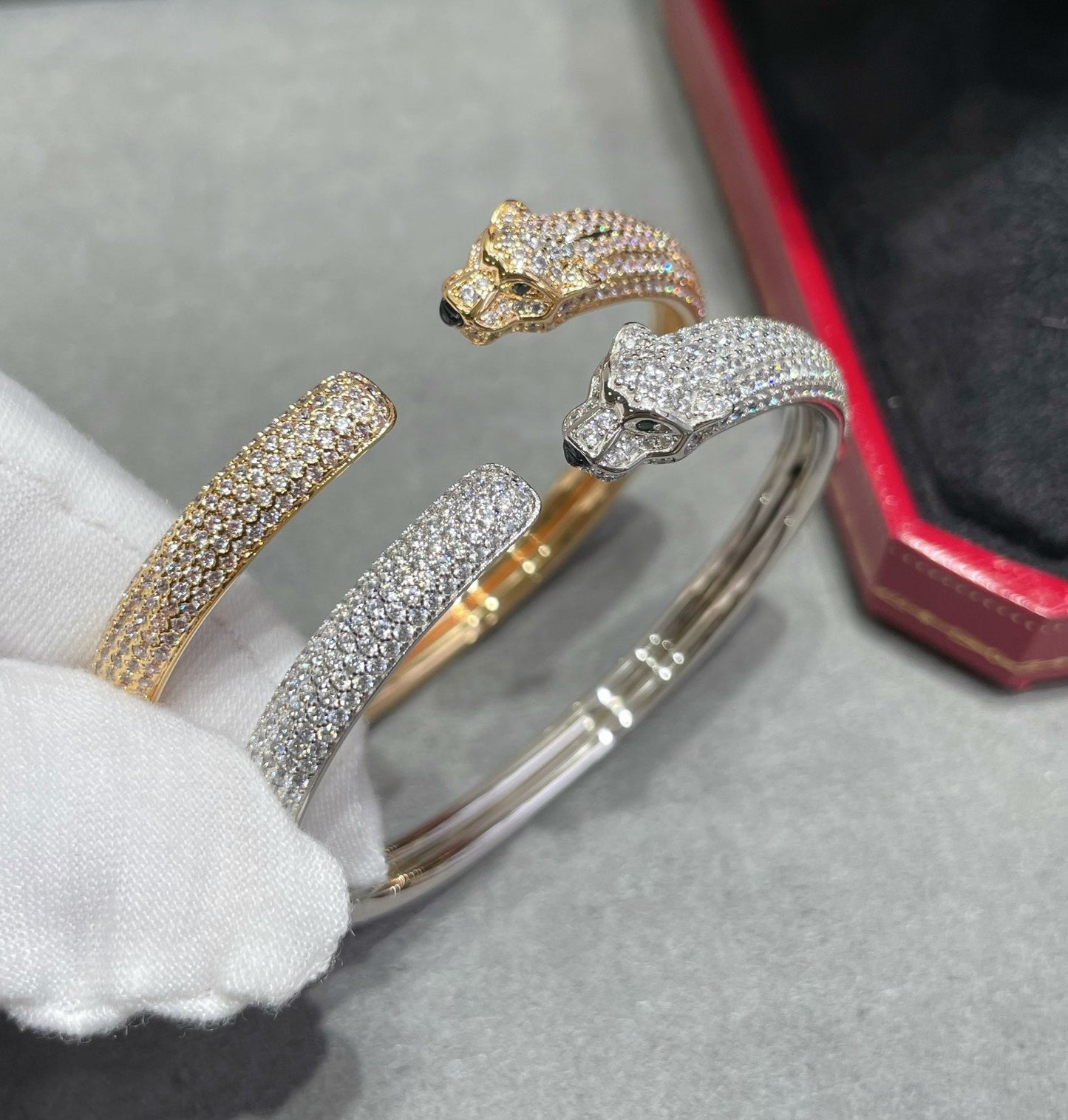 [BIJOUX]PANTHERE FULL DIAMOND OPEN BRACELET