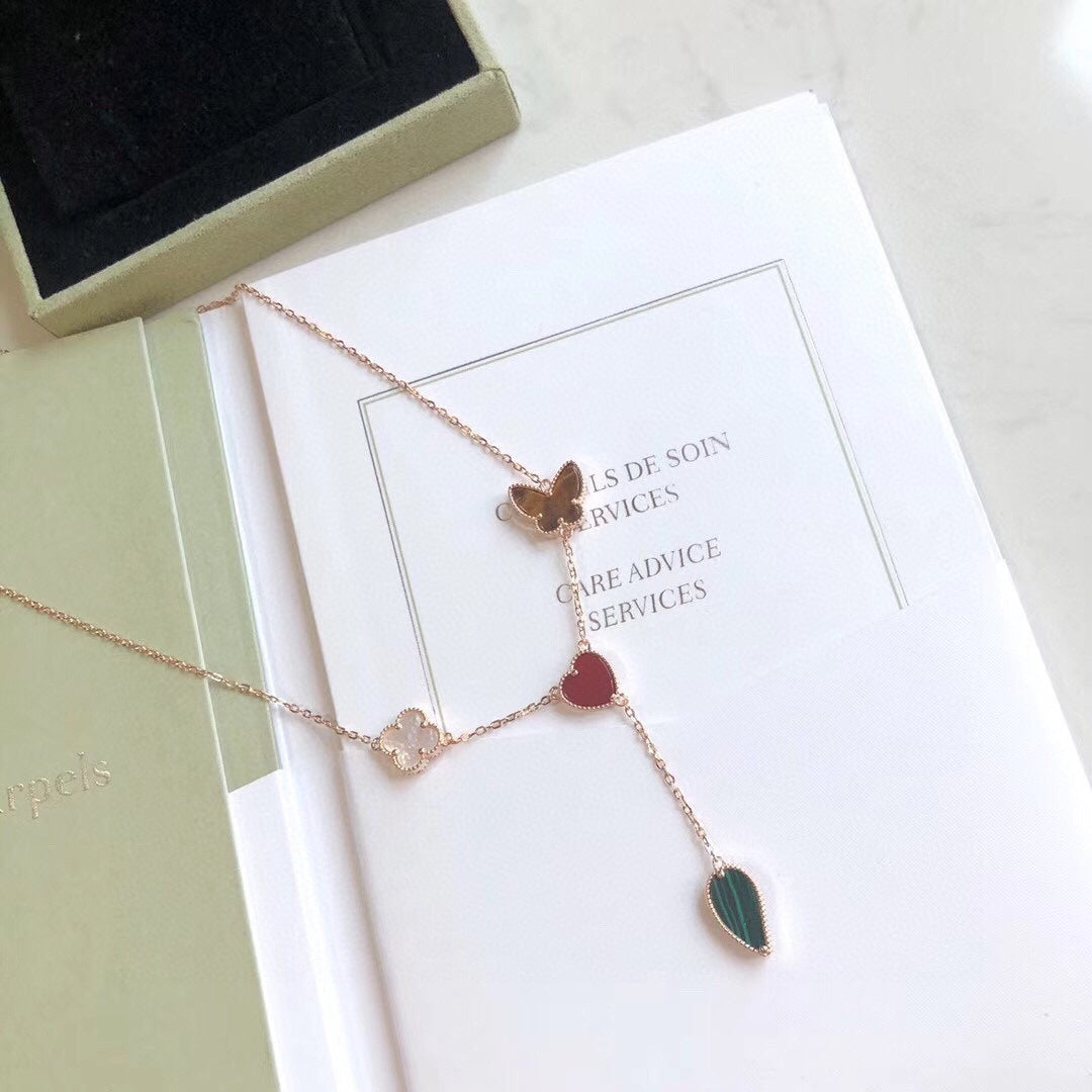 [BIJOUX]LUCKY SPRING 4 MOTIFS ROSE GOLD NECKLACE