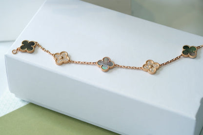 [BIJOUX]CLOVER 5 MOTIFS DARK MOP AND DIAMONDS PINK GOLD BRACELET