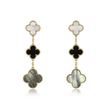 [BIJOUX]CLOVER EARRINGS GOLD ONYX MOP 3 MOTIF