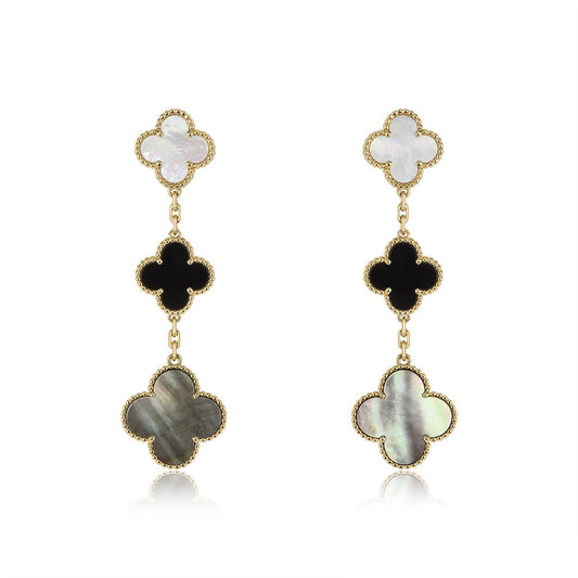 [BIJOUX]CLOVER EARRINGS GOLD ONYX MOP 3 MOTIF