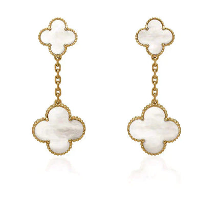 [BIJOUX]CLOVER 2 MOTIF WHITE MOP EARRINGS