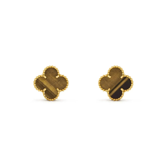 [BIJOUX]CLOVER MEDIUM 1 MOTIFS TIGER EYE EARRINGS