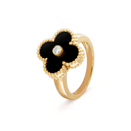 [BIJOUX]CLOVER ONYX RING GOLD DIAMOND