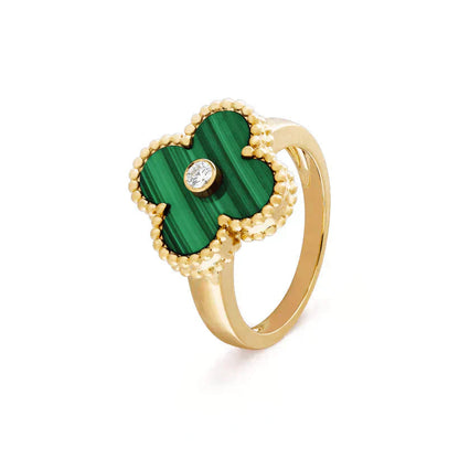 [BIJOUX]CLOVER MALACHITE RING GOLD DIAMOND