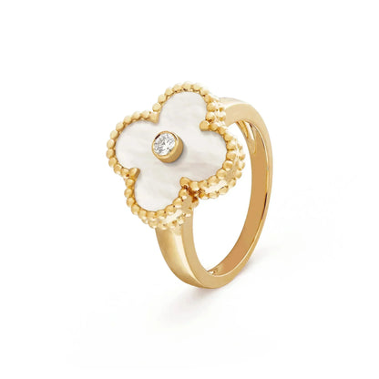 [BIJOUX]CLOVER PINK MOP RING GOLD DIAMOND